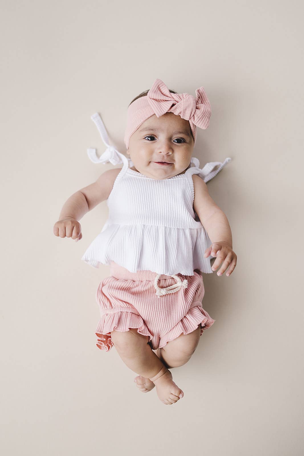 Pink Crop Top Ribbed Shorts Set