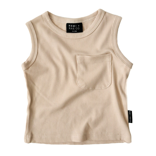 BAMBOO RIBBED POCKET TANK - SAND