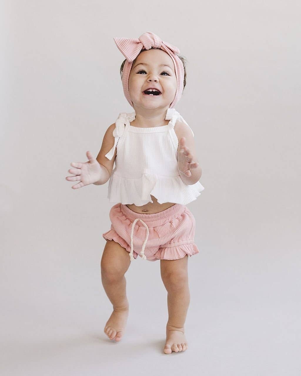 Pink Crop Top Ribbed Shorts Set