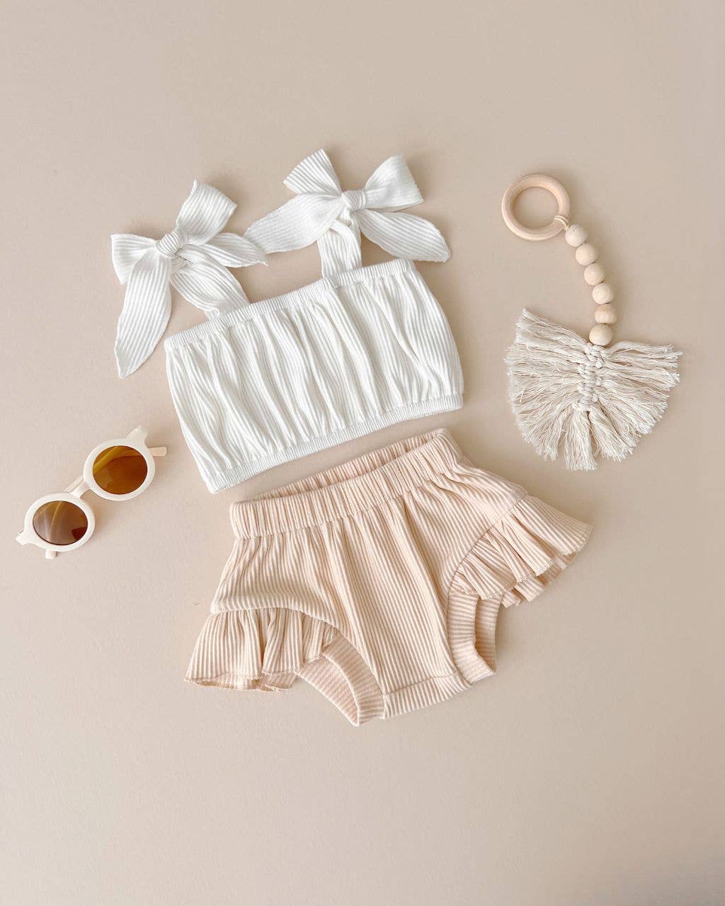 Vanilla Crop Top Ribbed Shorts Set