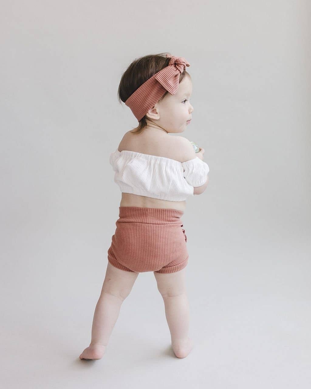 Dusty Rose Crop Top Ribbed Shorts Set