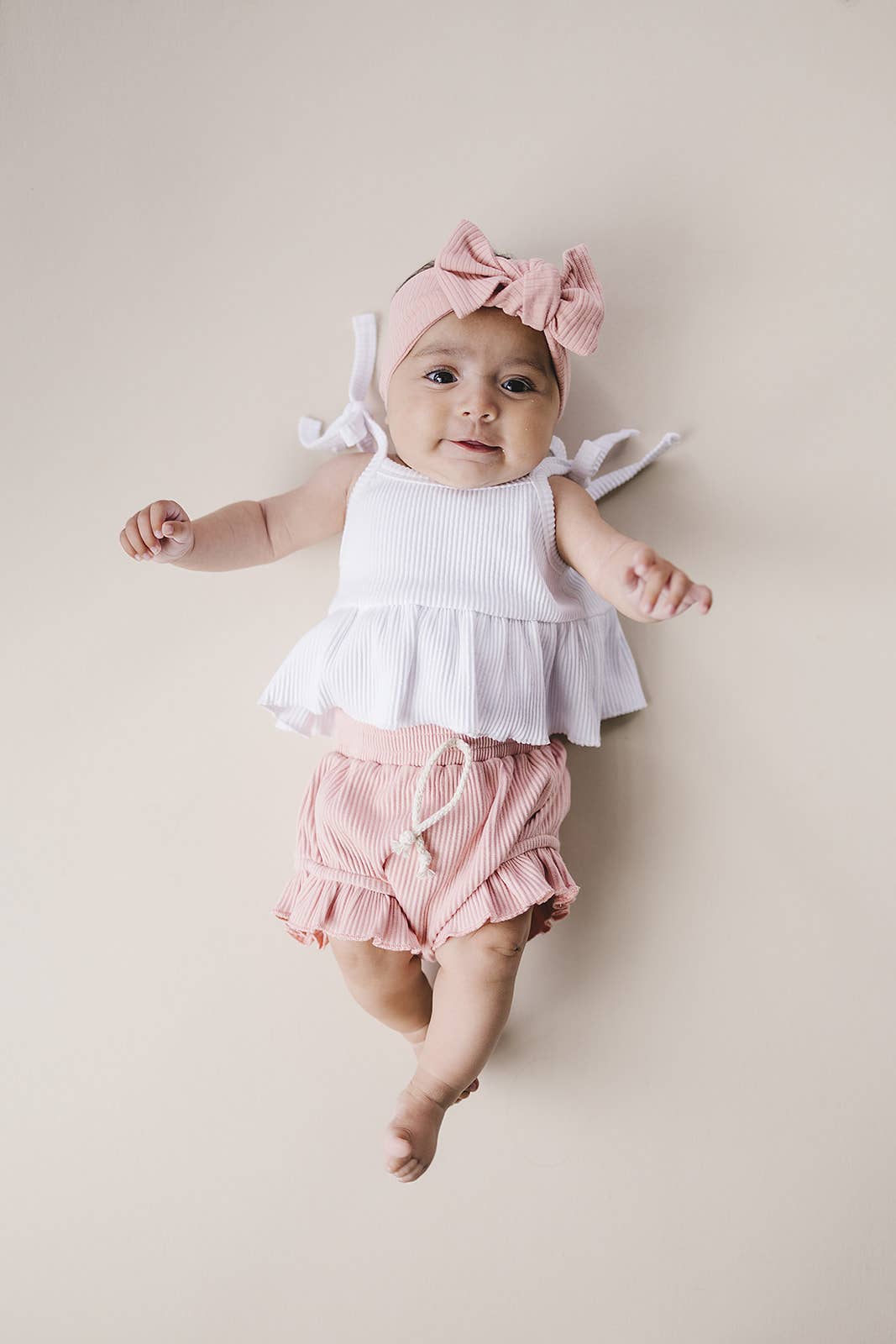 Pink Crop Top Ribbed Shorts Set