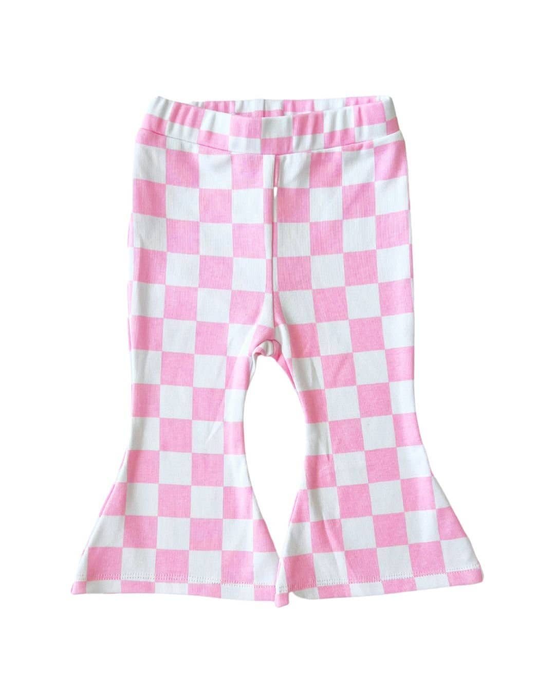 Pink Checkered Flare Pants