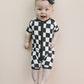 Bamboo Shorty Romper | Black Checkered