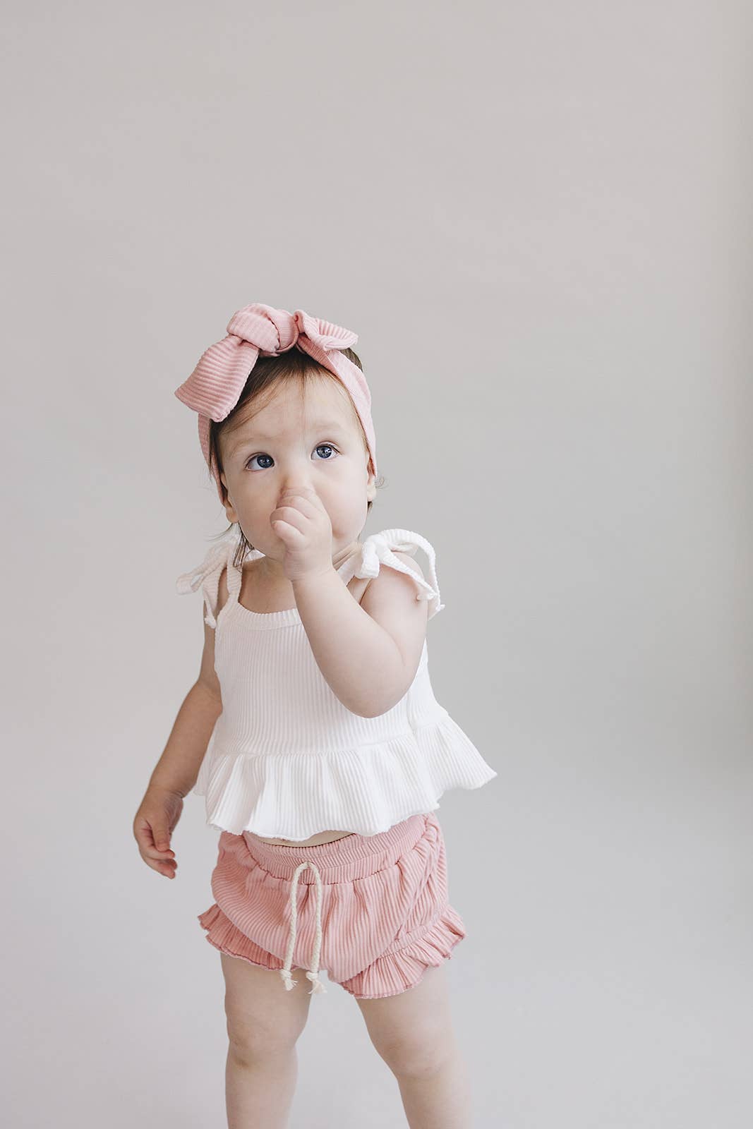 Pink Crop Top Ribbed Shorts Set