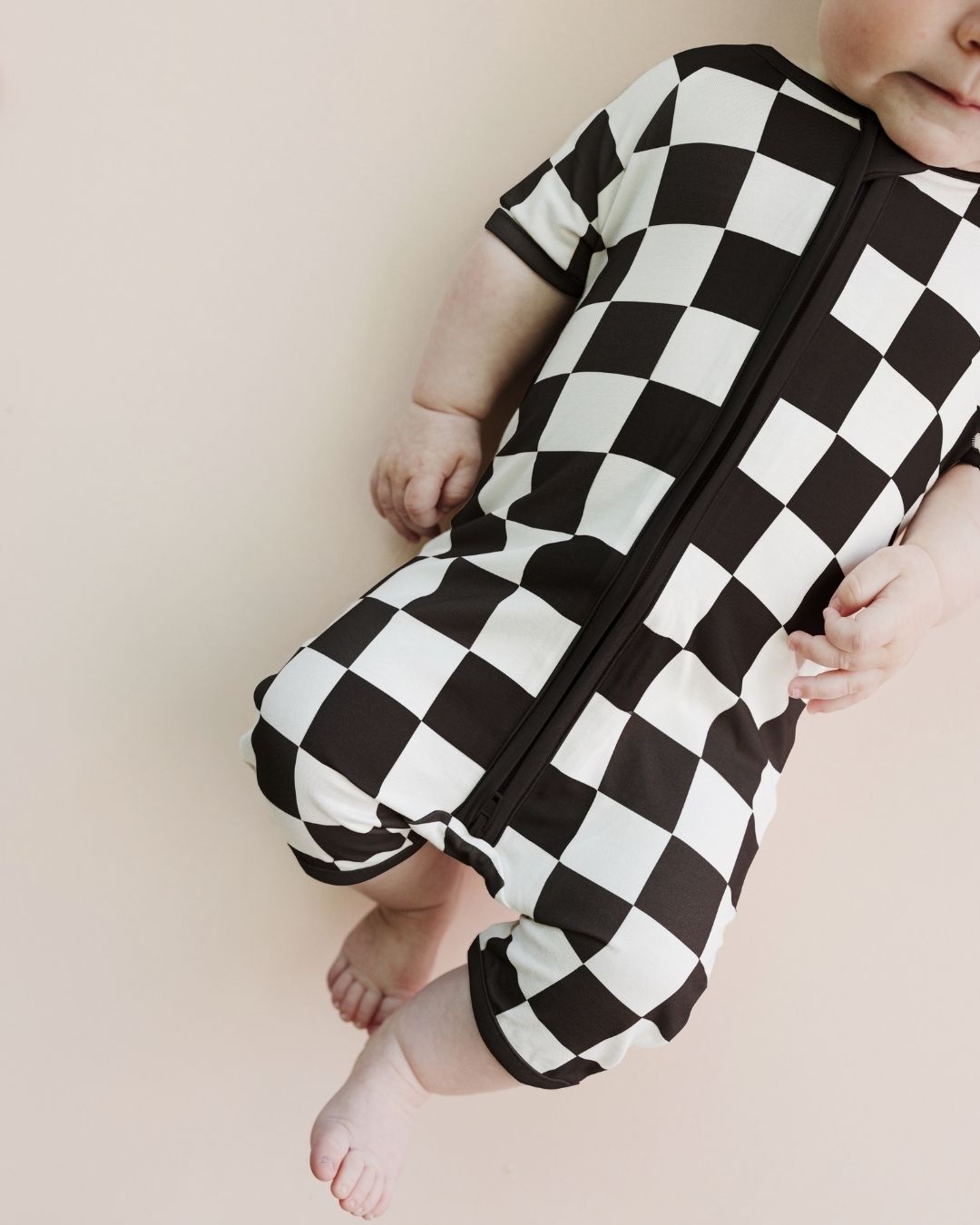 Bamboo Shorty Romper | Black Checkered