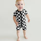 Bamboo Shorty Romper | Black Checkered