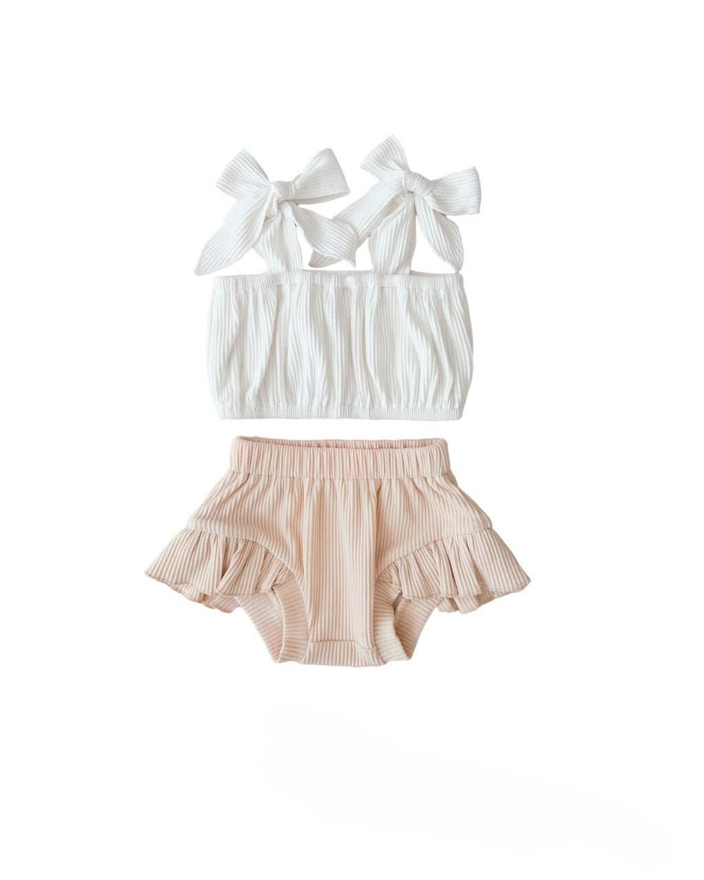 Vanilla Crop Top Ribbed Shorts Set