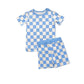 Bamboo Two Piece Shorts Set | Blue Checkered