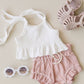 Pink Crop Top Ribbed Shorts Set