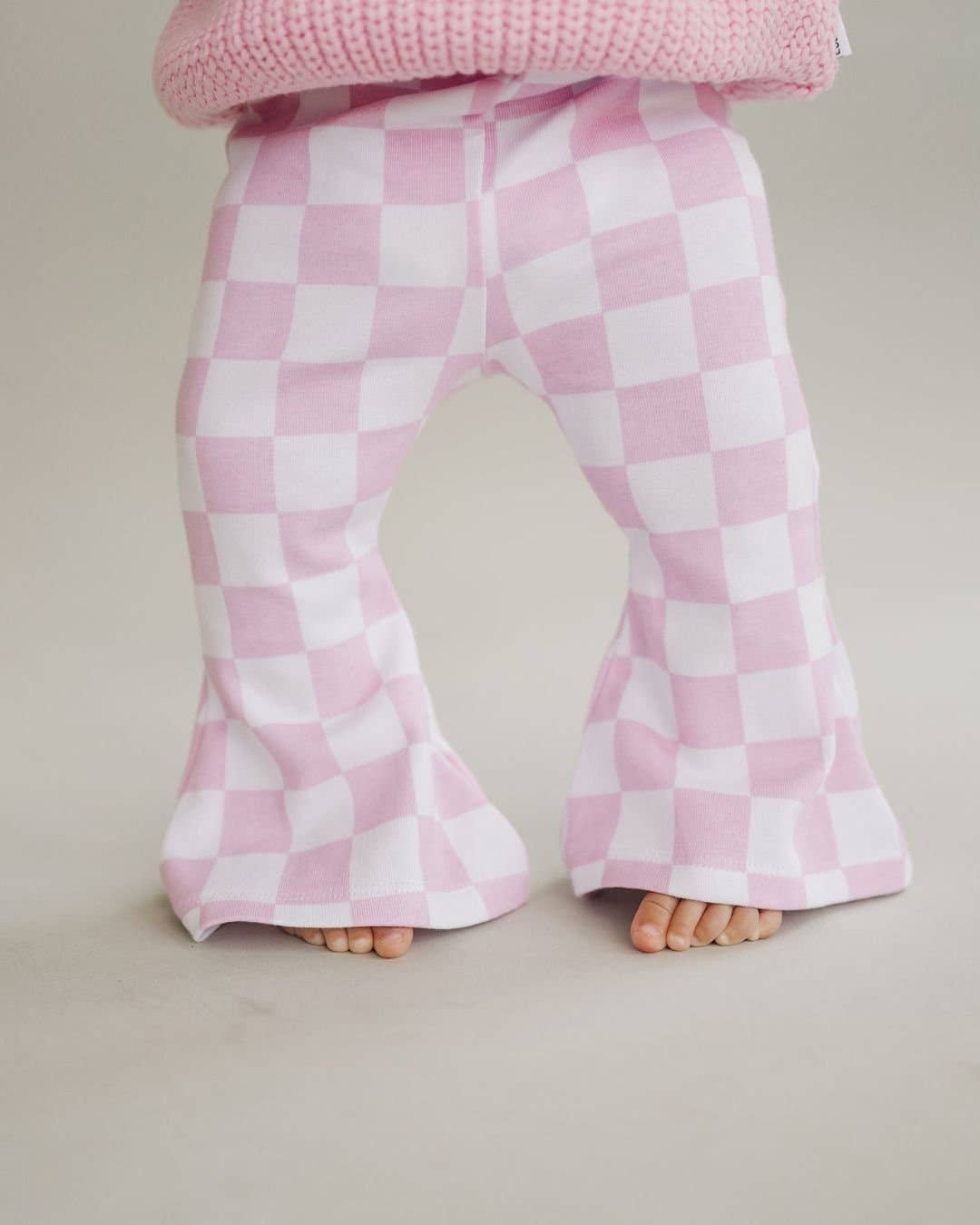 Pink Checkered Flare Pants