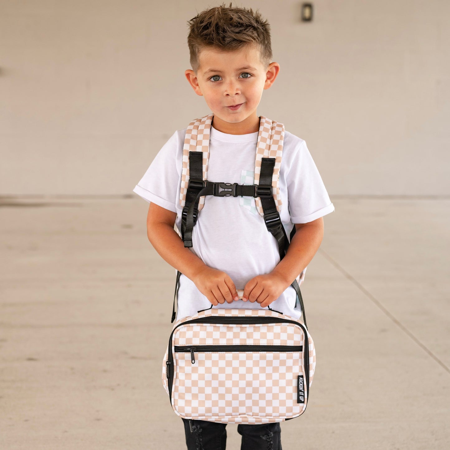 Tan Checkered Lunch Box *Shipping only