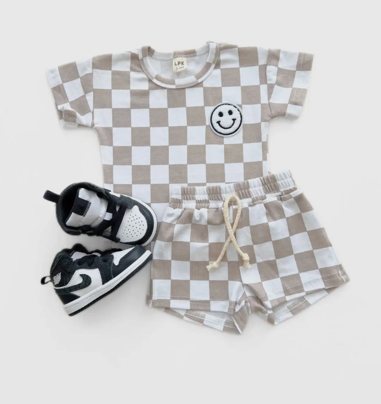 Checkered Shorts Set | Latte