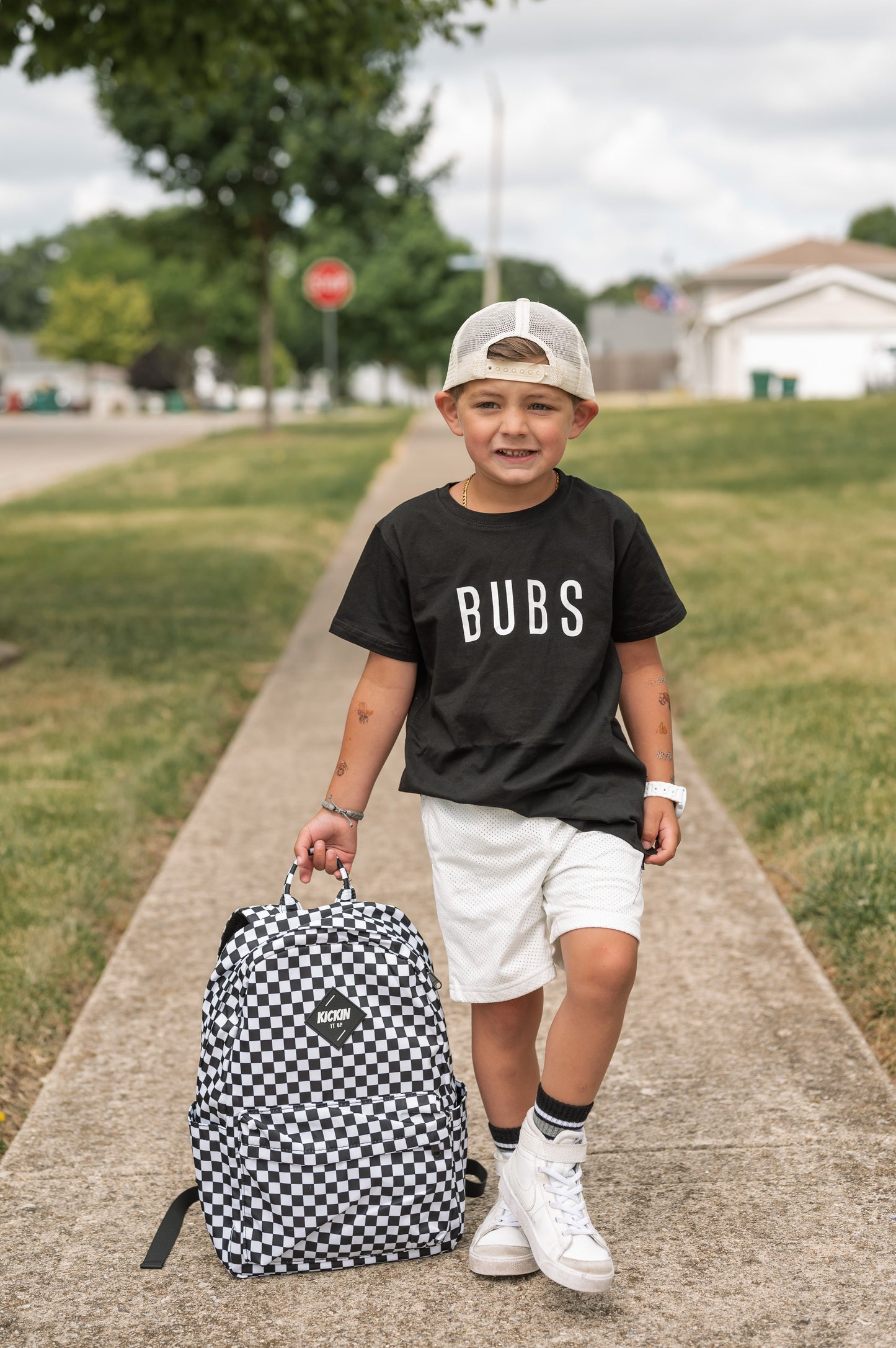 Full Size Black Checkered Backpack