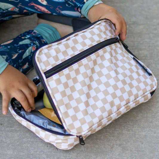 Tan Checkered Lunch Box *Shipping only