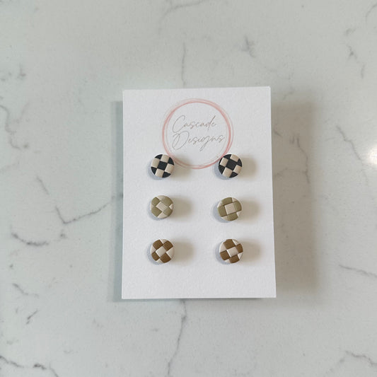 Mini Checkered Stud Earring Set