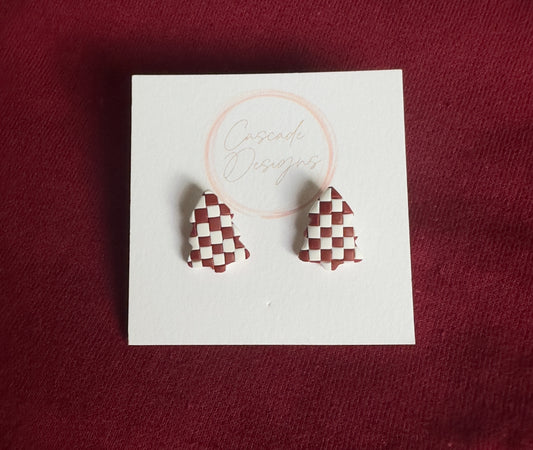 Red Checker Christmas Tree Earring