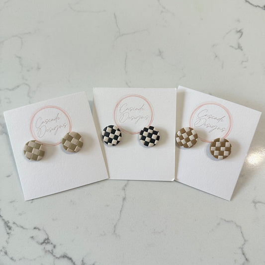 Large Checkered Stud Earrings