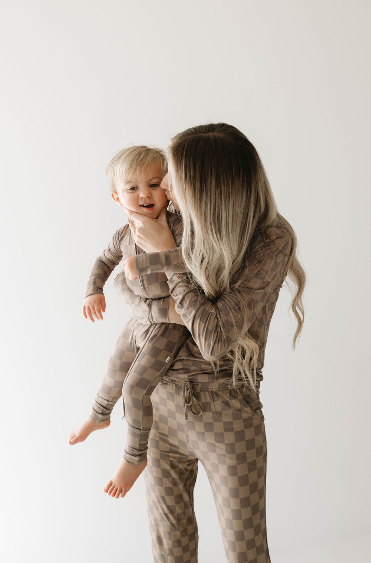 Faded Brown Checkerboard | Bamboo Two Piece Pajama