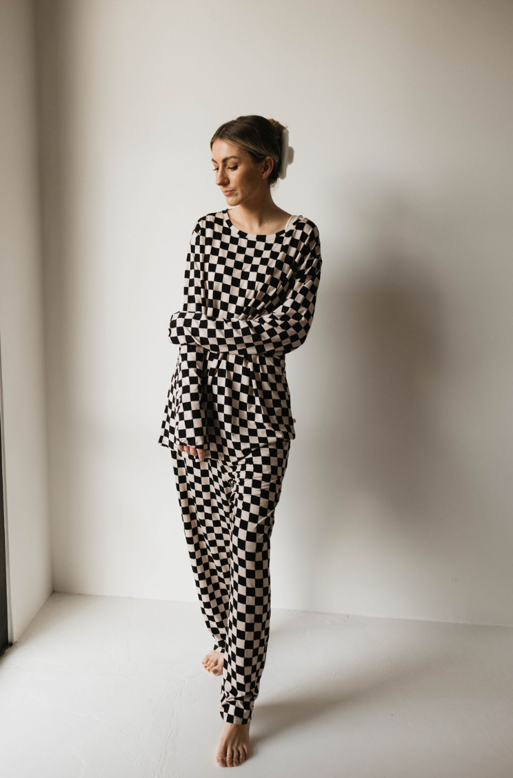 Black Checker  | Adult  Bamboo Pajamas