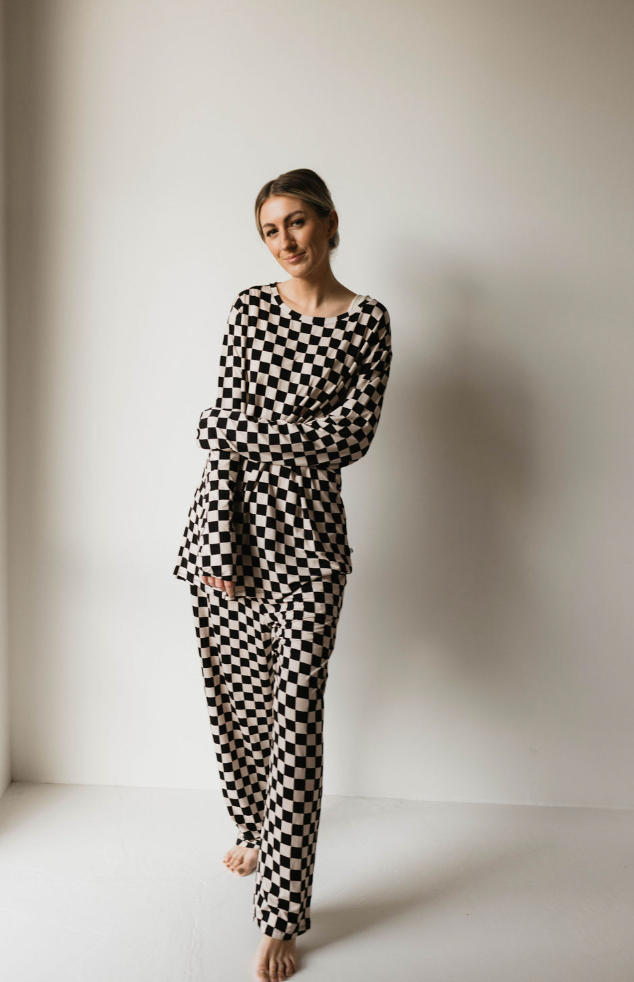 Black Checker  | Adult  Bamboo Pajamas