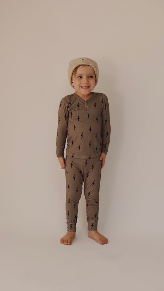 Brown & Black Lightning Bolt | Bamboo Two Piece Pajamas