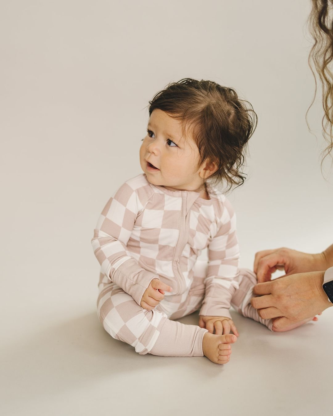 Bamboo Zip Romper | Latte Checkered