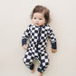 Bamboo Zip Romper | Black Checkered