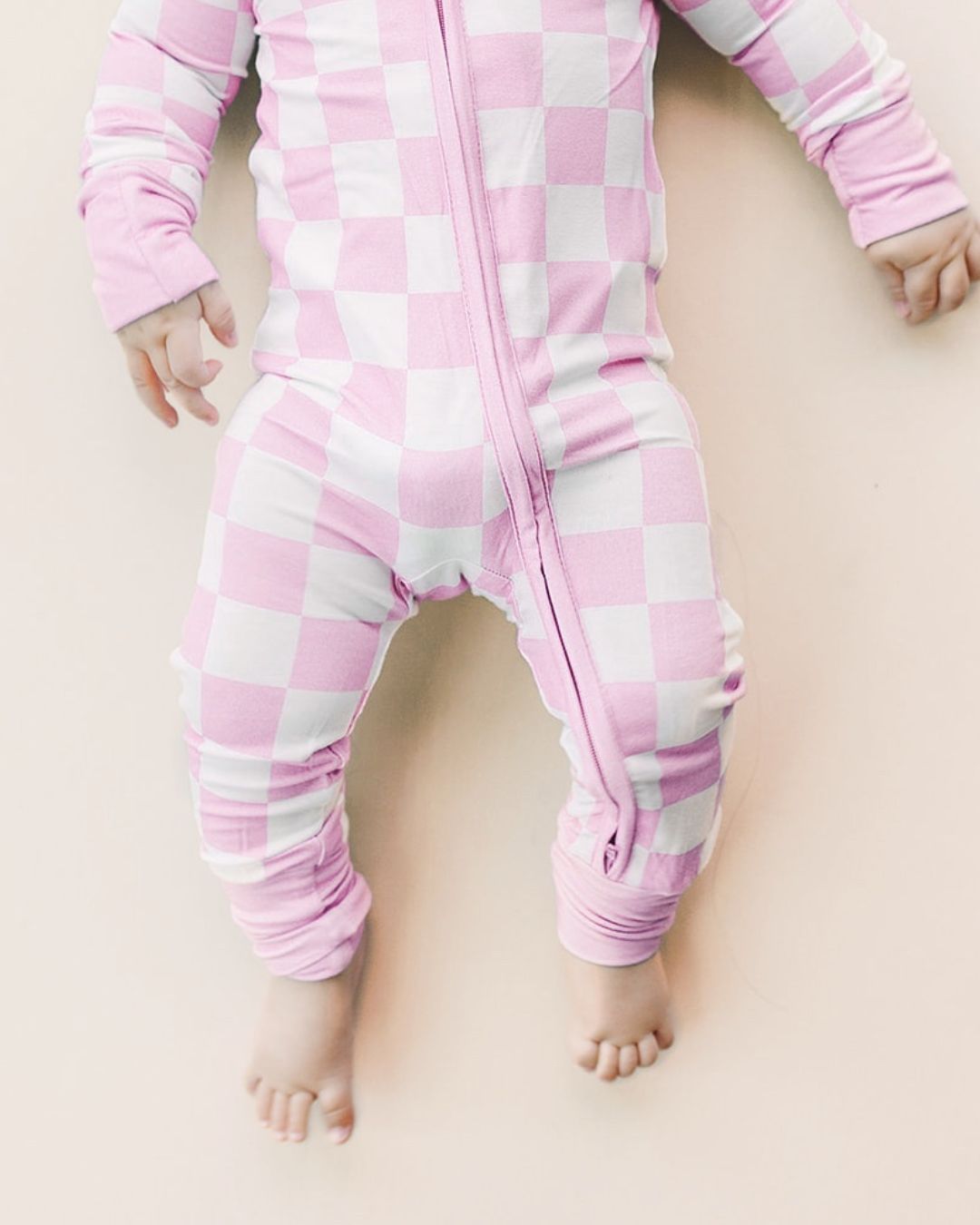 Bamboo Zip Romper | Pink Checkered