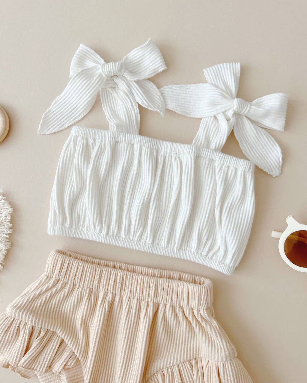 Vanilla Crop Top Ribbed Shorts Set