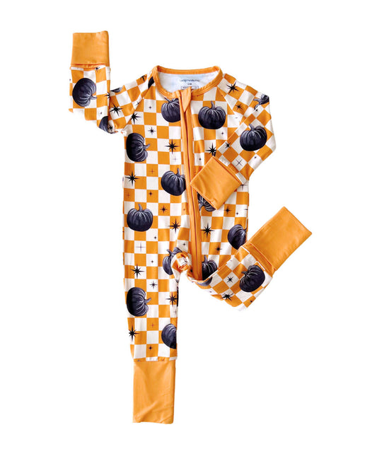 Bamboo Zip Romper | Checkered Pumpkin