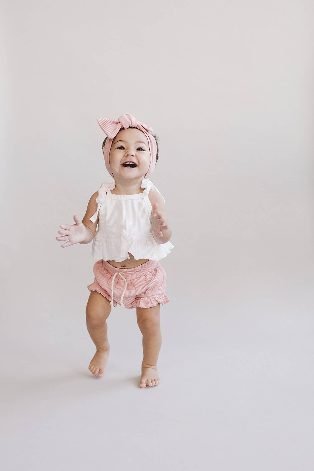 Pink Crop Top Ribbed Shorts Set