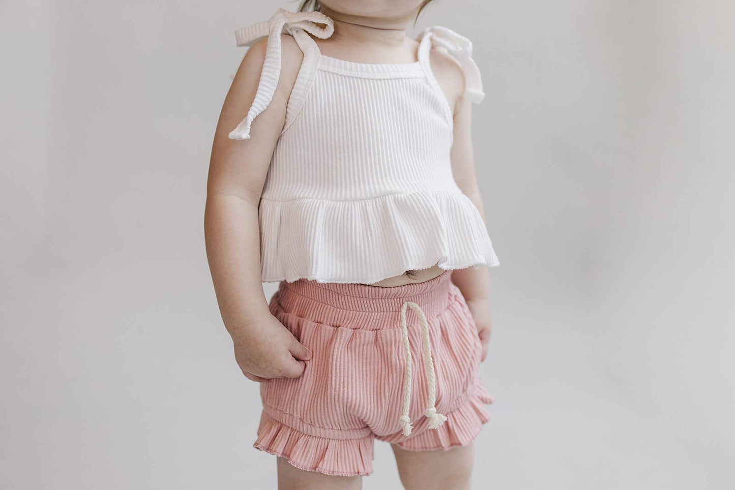 Pink Crop Top Ribbed Shorts Set