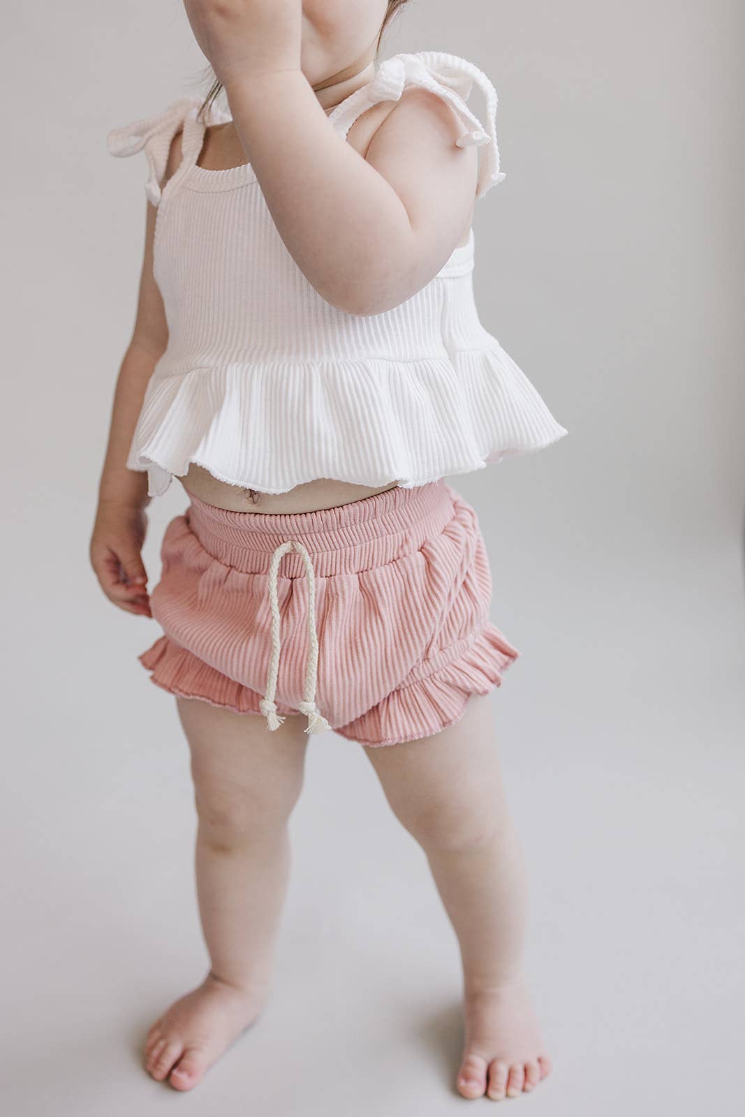 Pink Crop Top Ribbed Shorts Set