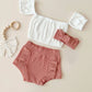 Dusty Rose Crop Top Ribbed Shorts Set