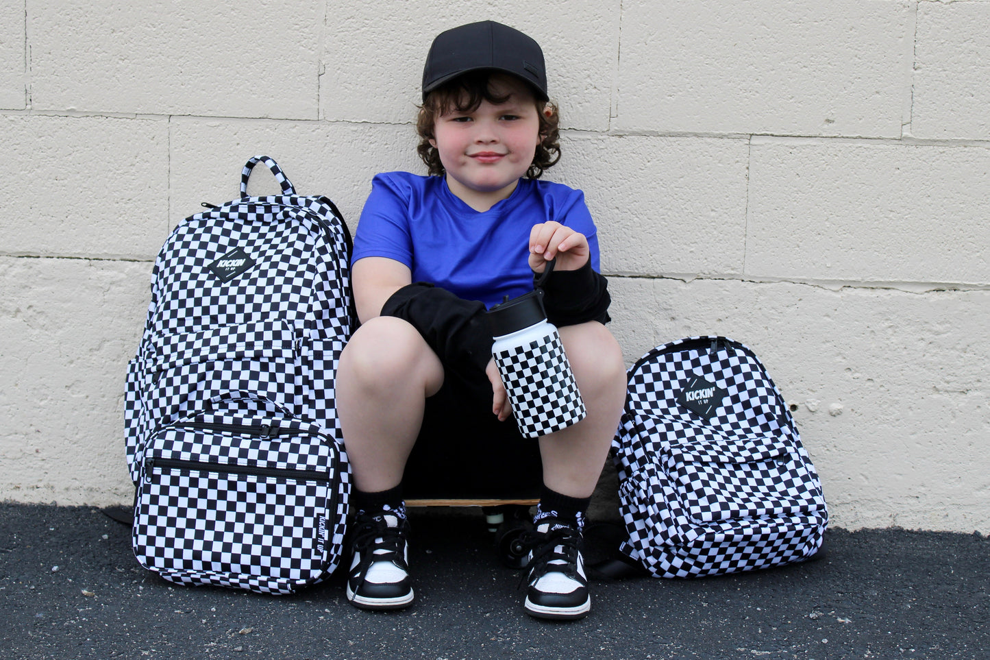 Full Size Black Checkered Backpack