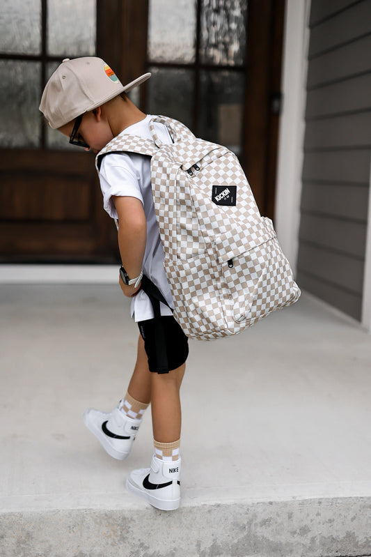 Full Size Tan Checkered Backpack