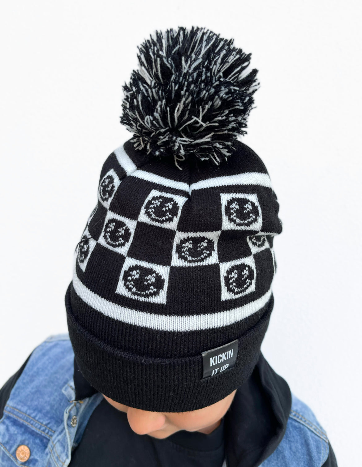 Black Smiley Check Beanie