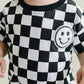 Short Sleeve Bubble Romper | Checkered Smiley Black