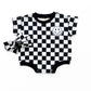 Short Sleeve Bubble Romper | Checkered Smiley Black