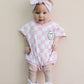 Short Sleeve Bubble Romper | Checkered Smiley Pink