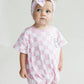 Short Sleeve Bubble Romper | Checkered Smiley Pink