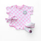 Short Sleeve Bubble Romper | Checkered Smiley Pink