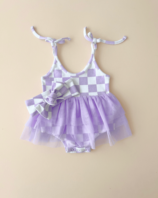 Tutu Romper | Checkered Lavender