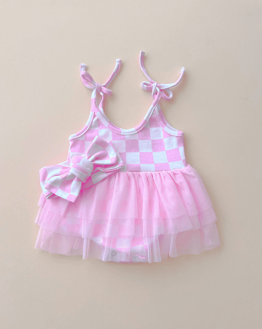 Tutu Romper | Checkered Pink