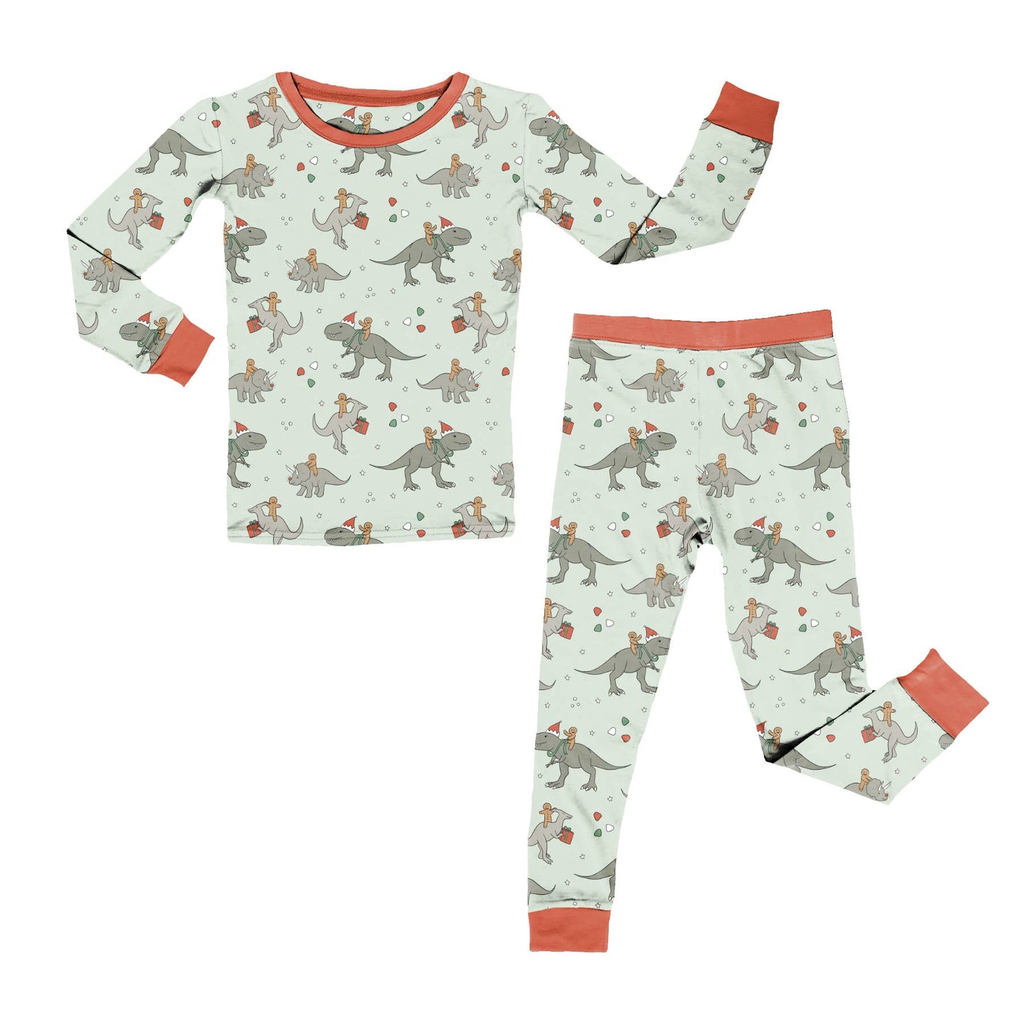 Christmas Dinosaur Gingerbread Man 2 piece Bamboo Pajamas