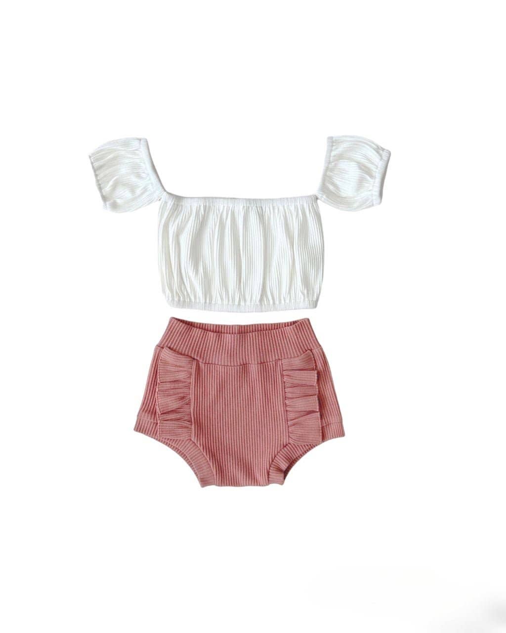 Dusty Rose Crop Top Ribbed Shorts Set